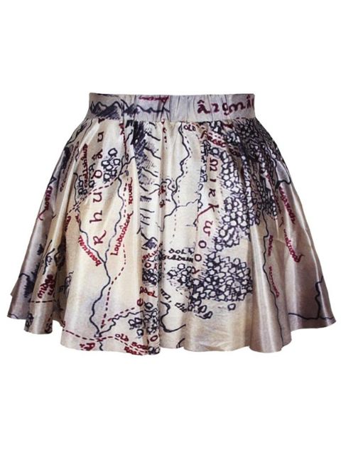 Moda Feminina Retro Vintage Digital Print Médio Terra Mapa Skater Saia