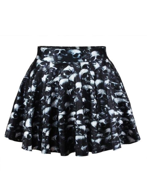 Cadeau de Noël Rétro Vintage Rockability Skater Crâne Imprimé Numérique Jupe Bas