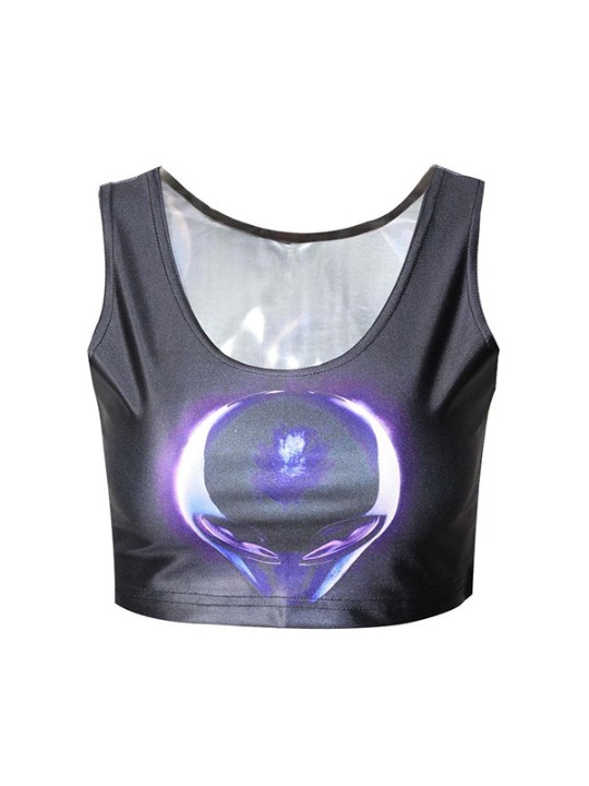 Alien Fashion Digital Print Summer Reversible Crop Tank Top Bodywear Clubwear