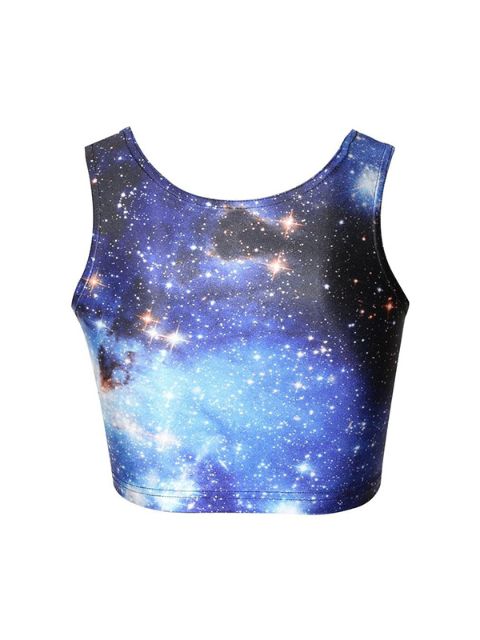 Mode d&#39;été pour femmes Blue Galaxy imprimé numérique Crop débardeur Body Clubwear T-shirts