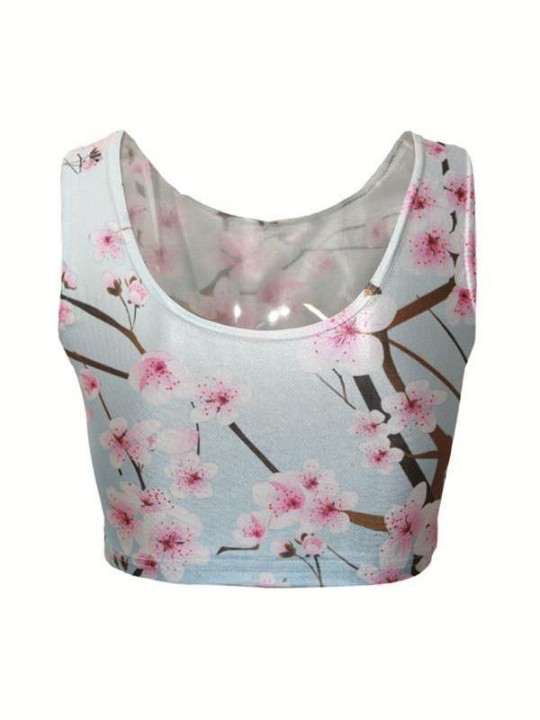 Haut court sans manches femme sakura Emotion Digital Print (Blanc)