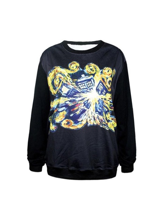 Las señoras de la moda de las mujeres 3D Print Bomb Loose Sudaderas con y sin capucha