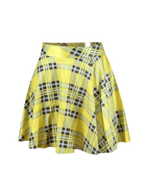 tartan yellow Fashion Women's Digital Print Reversible CROP TOP + Skirt 2 pieces vintage Clubwear Party
