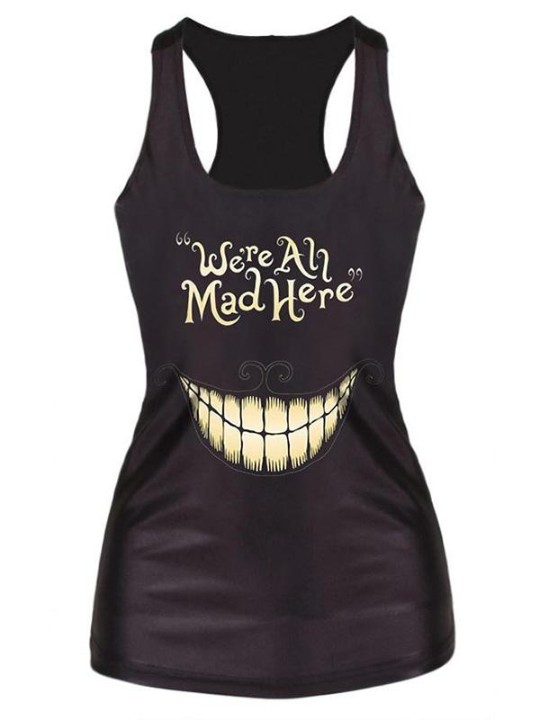 Womens Letters Digital Printed Sleeveless T Shirt Vest Tank Tops