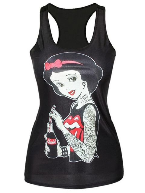 Mulheres Impressão Digital Tattooed Branca De Neve Tops Clubwear