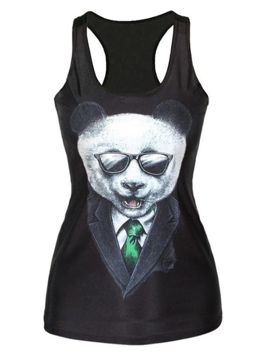 Mr Panda stafrænar prentaðar ermalausar stuttermabolir frá vesti