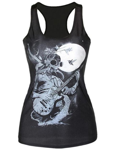 Kvinders Steampunk guitarafspiller Digital trykt ærmeløs T-shirt vest tank tops