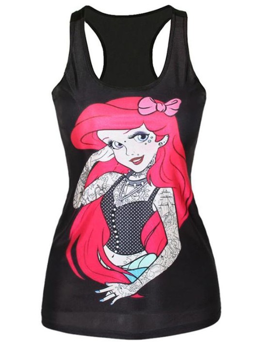 Mulheres Impressão Digital Sereia Bonito Ariel Punk Regatas Clubwear