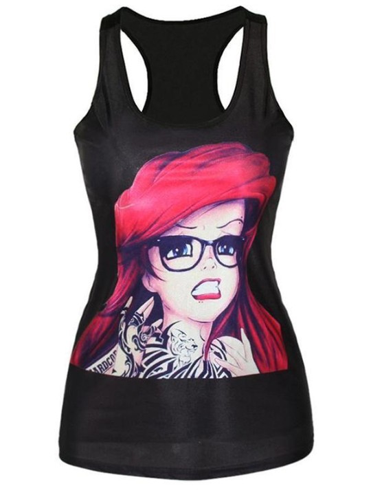 Mulheres Digital Print Culto Princesa Punk Tank Top Clubwear