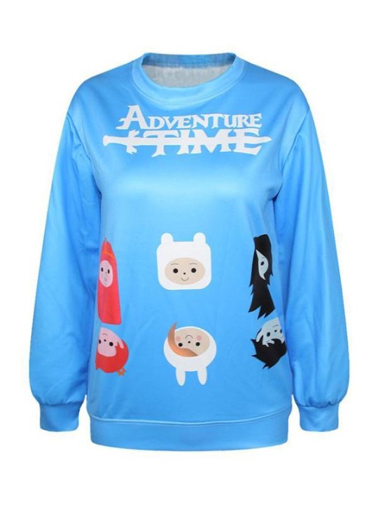 Sweats à capuche et sweat-shirts à manches longues à imprimé numérique à motif Adventure Time pour femmes (bleu)