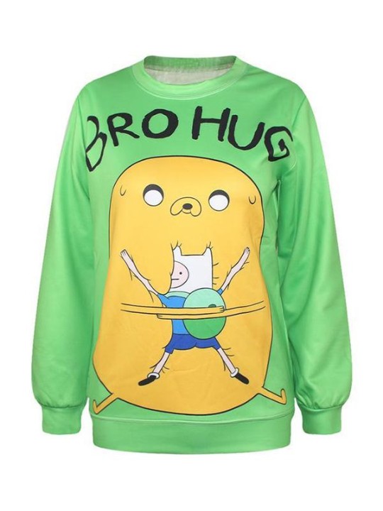 Naisten muoti-seikkailun aika Bro Hug Pattern -digitaalipainatus pitkähihaiset puserot ja hupparit (vihreä)