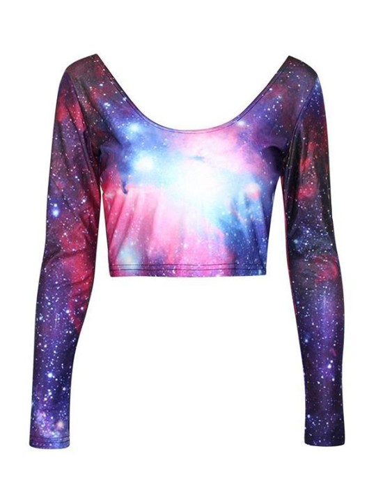 Naisten pitkähihaiset paidat Harajuku Starry Sky Print kaula-aukkoinen pyöreä kaula-aukko