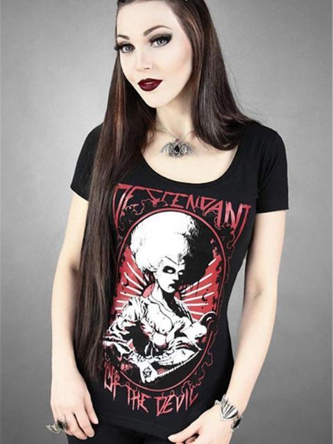 Laadukas Rockability Punk Tank Gothic Lyhythihainen T-paita Digitaalinen painatus Zombie Beauty Top