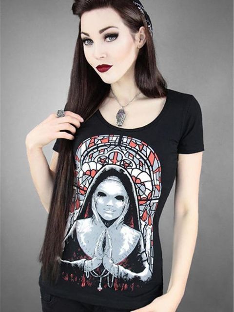 Laadukas goottilainen Rockability Punk Tank Gothic Lyhythihainen T-paita Digital Print Zombie Beauty Top