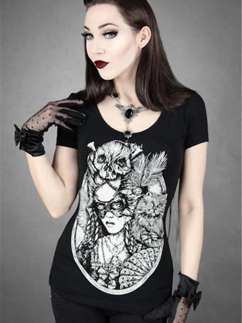 High Quality Rockability Punk Tank Gothic Short Sleeve T-shirt Digital Print Zombie Beauty Top