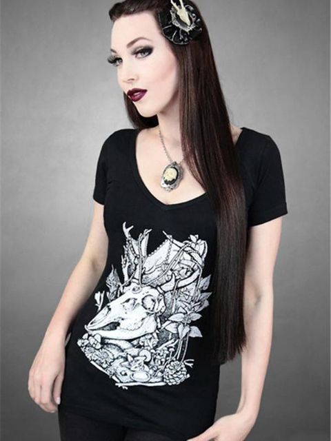 Laadukas Rockability Punk Tank Gothic Lyhythihainen T-paita Digitaalinen painatus Zombie Beauty Top