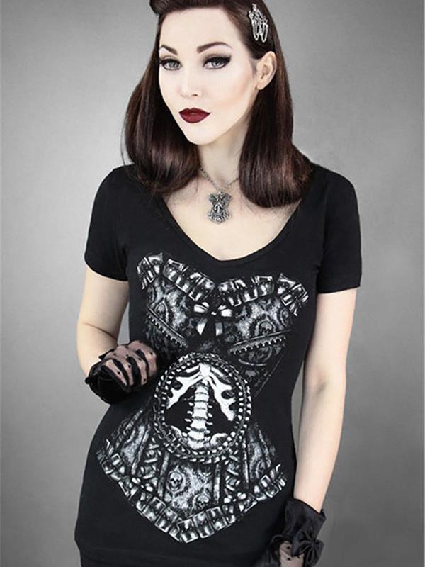 Alta Qualidade Rockability Punk Tank Gótico T-shirt de Manga Curta Digital Impressão Zombie Beleza Top