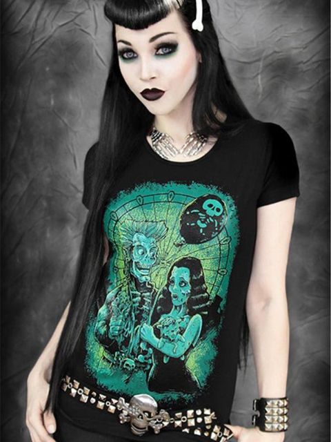 Rockability Frauen Punk Mode Hohe Qualität Tank Kleid Gothic T-shirt Digitaldruck Zombie Schönheit Top