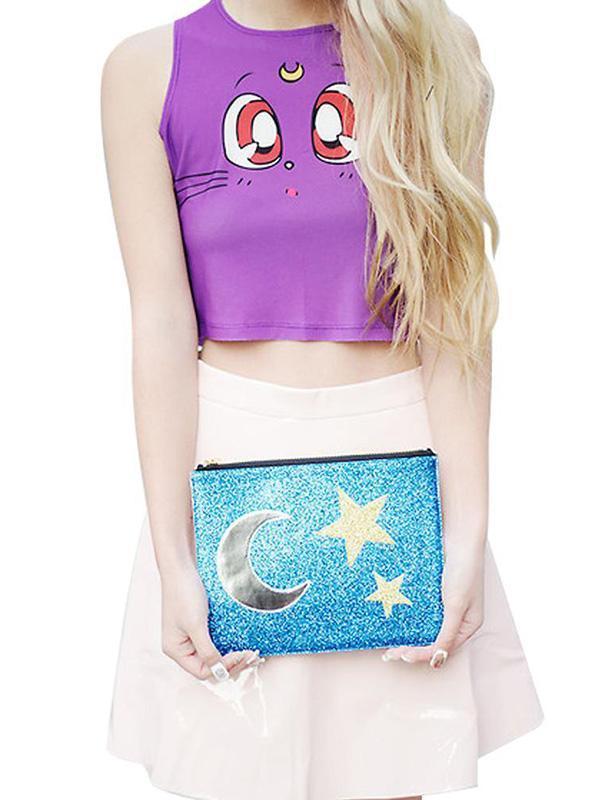 Kvindemode 2015 3D lilla tegneseriekat Print Ærmeløs Crop Vest Piger T-shirt Top