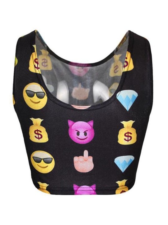 Naisten hihaton emoji-tunnepainatus