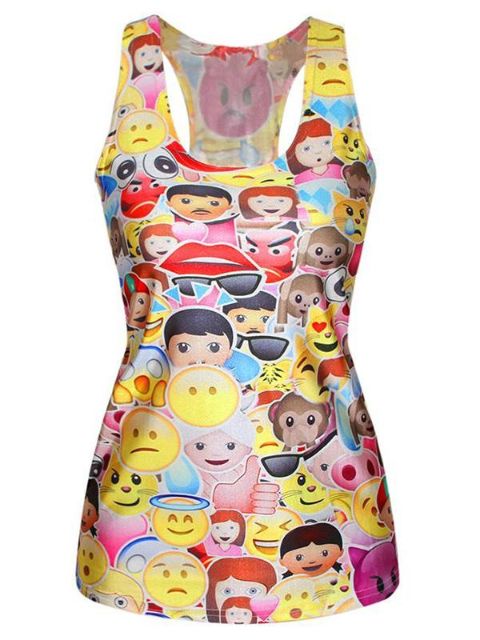 Camiseta sin mangas Emoji de cuello redondo sin mangas para mujer colorido
