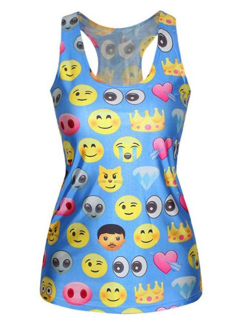 Mode kvinnor ärmlös mönster Emoji linne