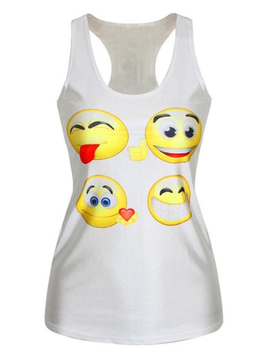 Sommer Fashion Kvinder Ærmeløst mønster Emoji Tank Top