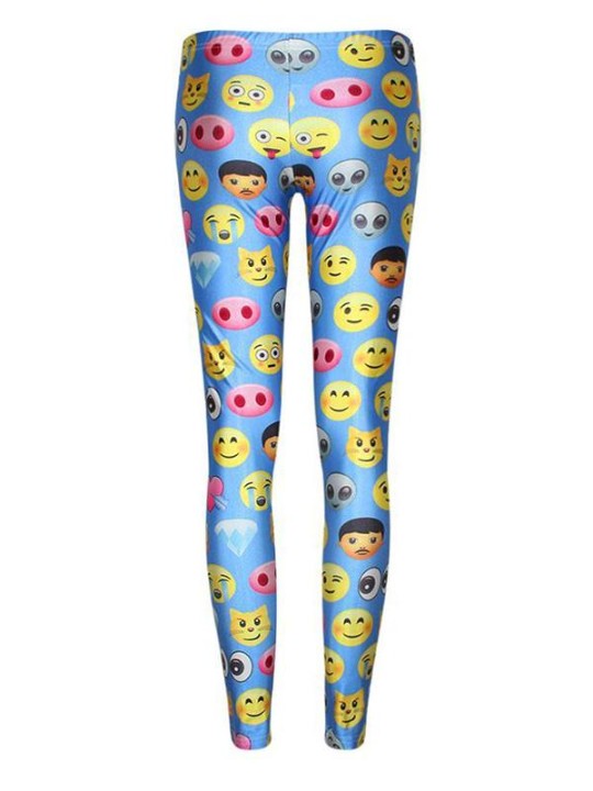 Teygjanlegar konur Emoji prentaðar leggings sokkabuxur