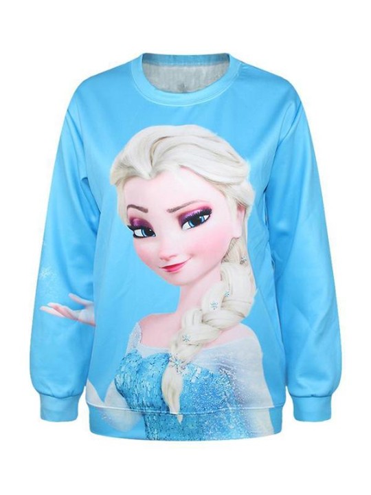 Women's Fashion Punk Frozen Elsa Digital Print Long Sleeve Sweatshirts & Hoodies