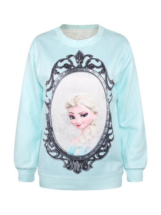 Mode féminine Punk Frozen elsa portrait Imprimé numérique à manches longues Sweatshirts et sweats à capuche