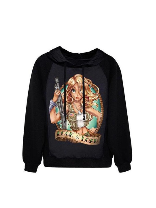 Naisten muoti Lock &amp; Load -digitaalinen pitkähihainen huppari (musta)