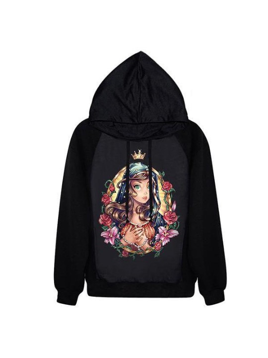 La sudadera con capucha sudadera con capucha de la impresión de la princesa árabe de la moda de las mujeres de Digitaces (negro)