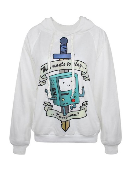 Ævintýra tími kvenna tísku BMO Stafprentuð hettupeysa með langermum