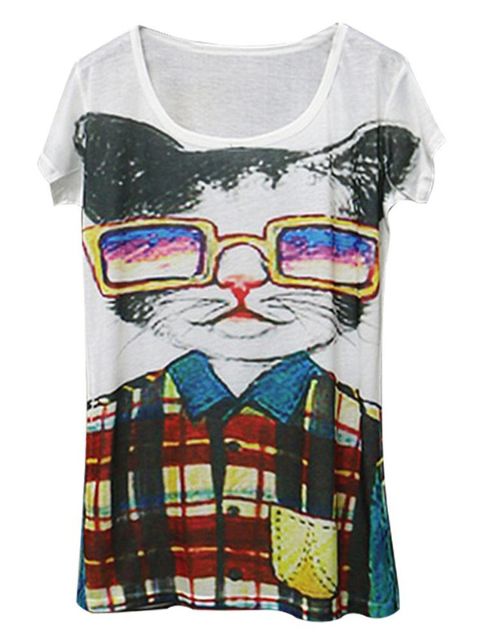 Seksikäs lyhythihainen löysä rento eläin- / kukkakuvioinen T-paita topit pusero