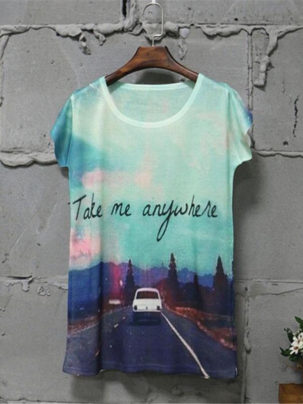 2015 UUSI Summer Ladies Lyhythihainen Löysä Rento Eläin Kissa Tulosta T-paita Yläosat Pusero