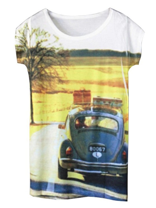 Seksikäs lyhythihainen löysä rento eläin- / kukkakuvioinen T-paita topit pusero