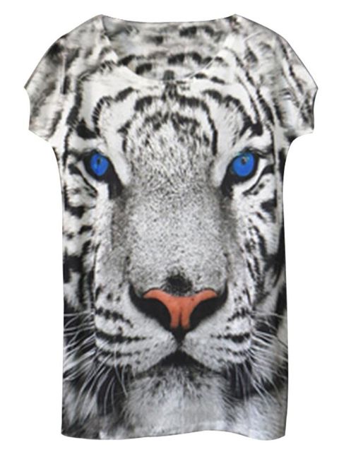 Seksikäs lyhythihainen löysä rento eläin- / kukkakuvioinen T-paita topit pusero