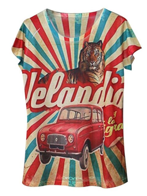 2015 kynþokkafullur stutterma Loose frjálslegur dýra- / blómaprent T-SHIRT bolir blússa