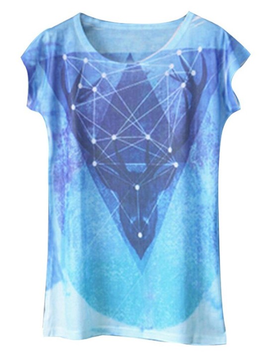 2015 damer sexet kortærmet løs afslappet dyre- / blomsterprint T-SHIRT toppe bluse