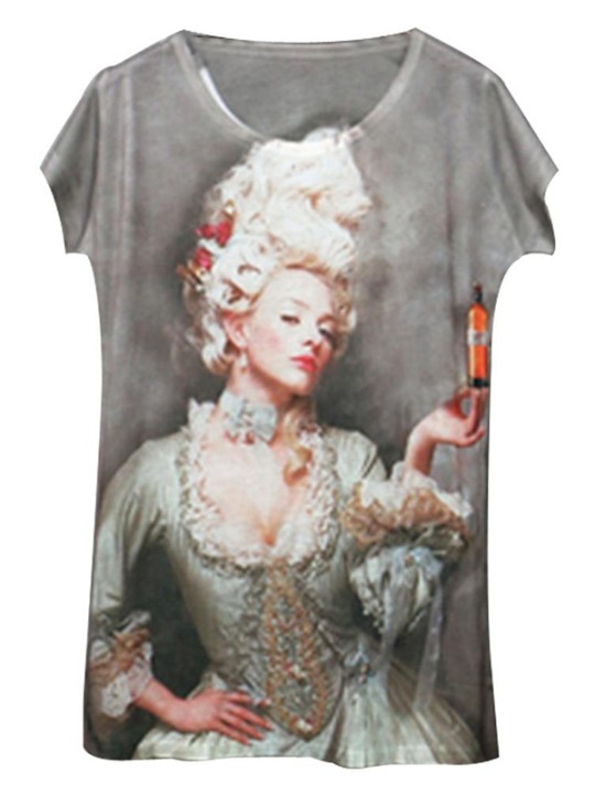 Dammodell Sexig kortärmad lös avslappnad djur / blommigt tryck T-SHIRT Toppar blus