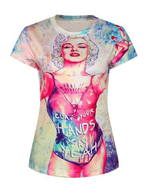 Dame 3D Cult Marilyn Digital Printing Kortærmet Crewneck T-shirt Shirts T-shirt (lyserød) T-shirt T-shirt