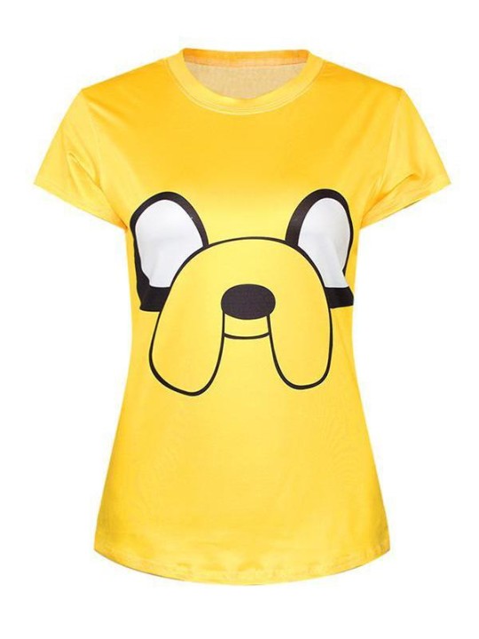 Women's Jake Digital Printing Short Sleeve Crewneck T-Shirt Shirts Tee (Yellow)