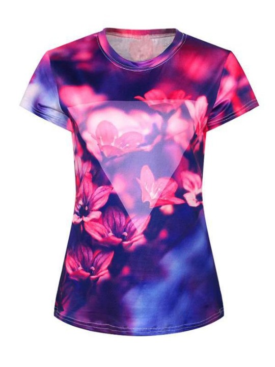 Damer 3D Orchid Digital Printing Kortärmad Crewneck T-shirt Skjortor T-shirt (rosa)