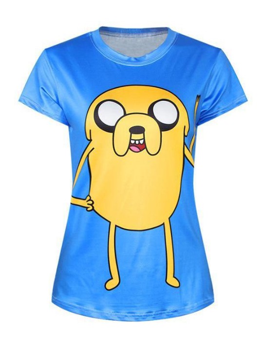 Frauen 3D Jake Digitaldruck Kurzarm Crewneck T-Shirt Hemden Tee (blau)