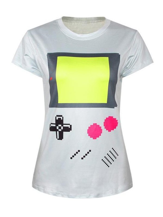 Camiseta estampada de manga corta con cuello redondo de manga corta para mujer 3D Gamer Tee (Blanco)