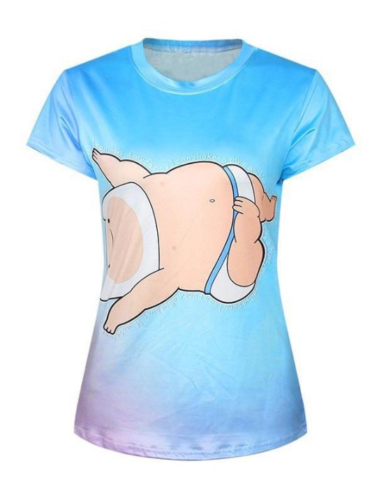 Naisten 3D Baby Finn -digitaalipainatus Lyhythihainen Crewneck-T-paitapaita (Taivaansininen)