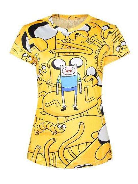 Women's 3D Finn & Jake Digital Printing Short Sleeve Crewneck T-Shirt Shirts Tee (Yellow)