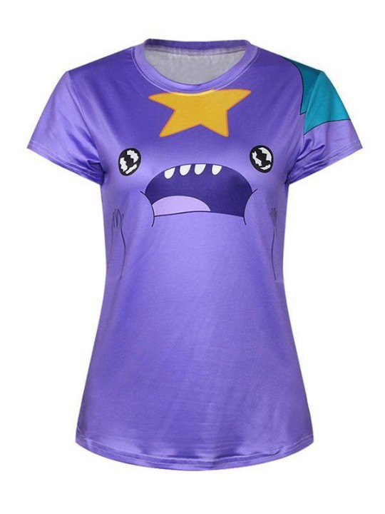 Femmes 3D Lumpy Space Princess Impression numérique T-shirt à manches courtes à col rond T-shirt (Bleu foncé)