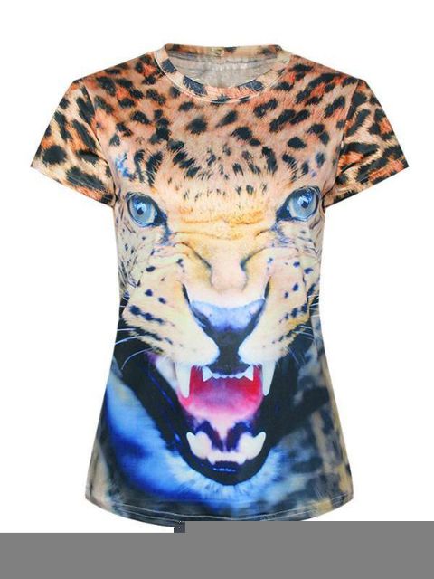 Women's 3D Animal Leopard Digital Printing Short Sleeve Crewneck T-Shirt Shirts Tee (Leopard )