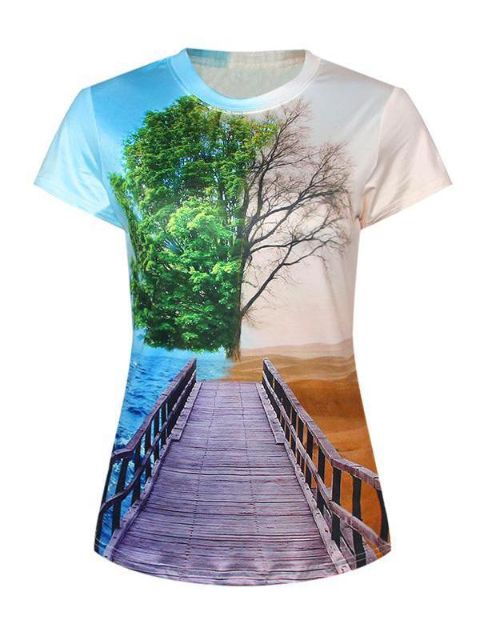 3D sumar og vetur stafræn prentun kvenna með stuttum ermum crewneck stuttermabolum bol (multicolor)